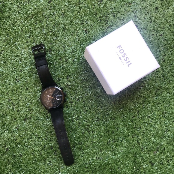 Men’s fossil black leather watch - Picture 2 of 6